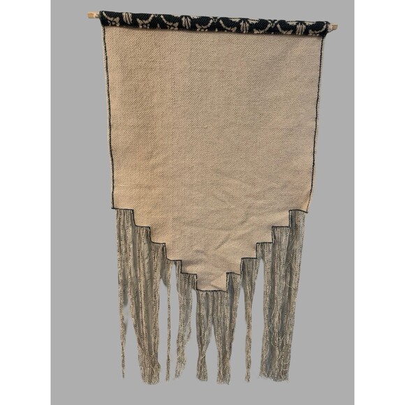Boho Macrame Wall Hanging Hand Woven Tassels Fringe Navy Blue Cream 45 x 25 - Picture 8 of 8
